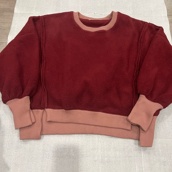 [XS]We The Free Burgundy Mulberry Camden Sherpa Pullover Teddy Sweater - Picture 2 of 8